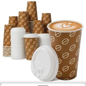 Tamone 16 oz 100 Pack Disposable Coffee Cups with Lids